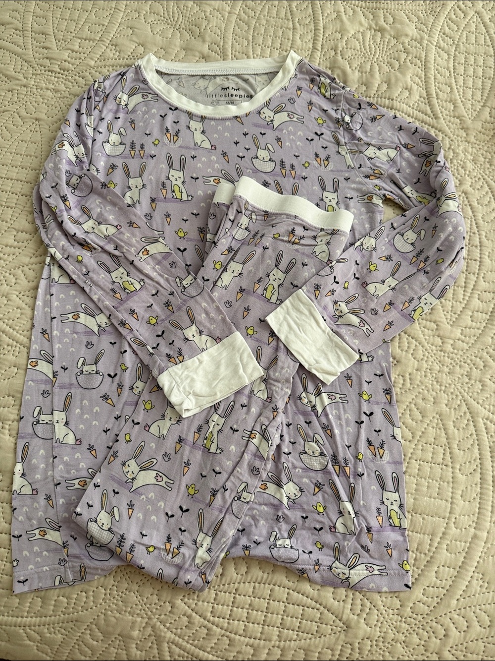Little Sleepies Lavender Bunny & Carrot Pajama Set with White Trim